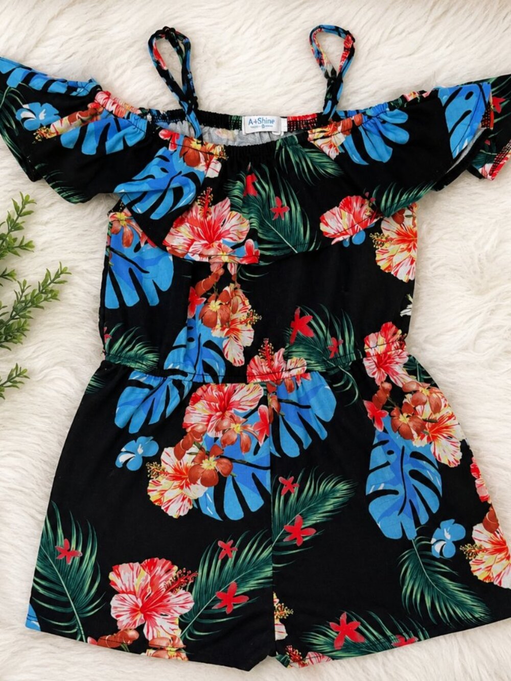 Girls Tropical Floral Off‎ Shoulder Romper Size 110 (4-5Y)